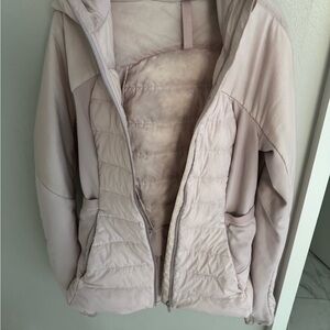 Light Beige Puffer Jacket with Hood and Soft Plush Material